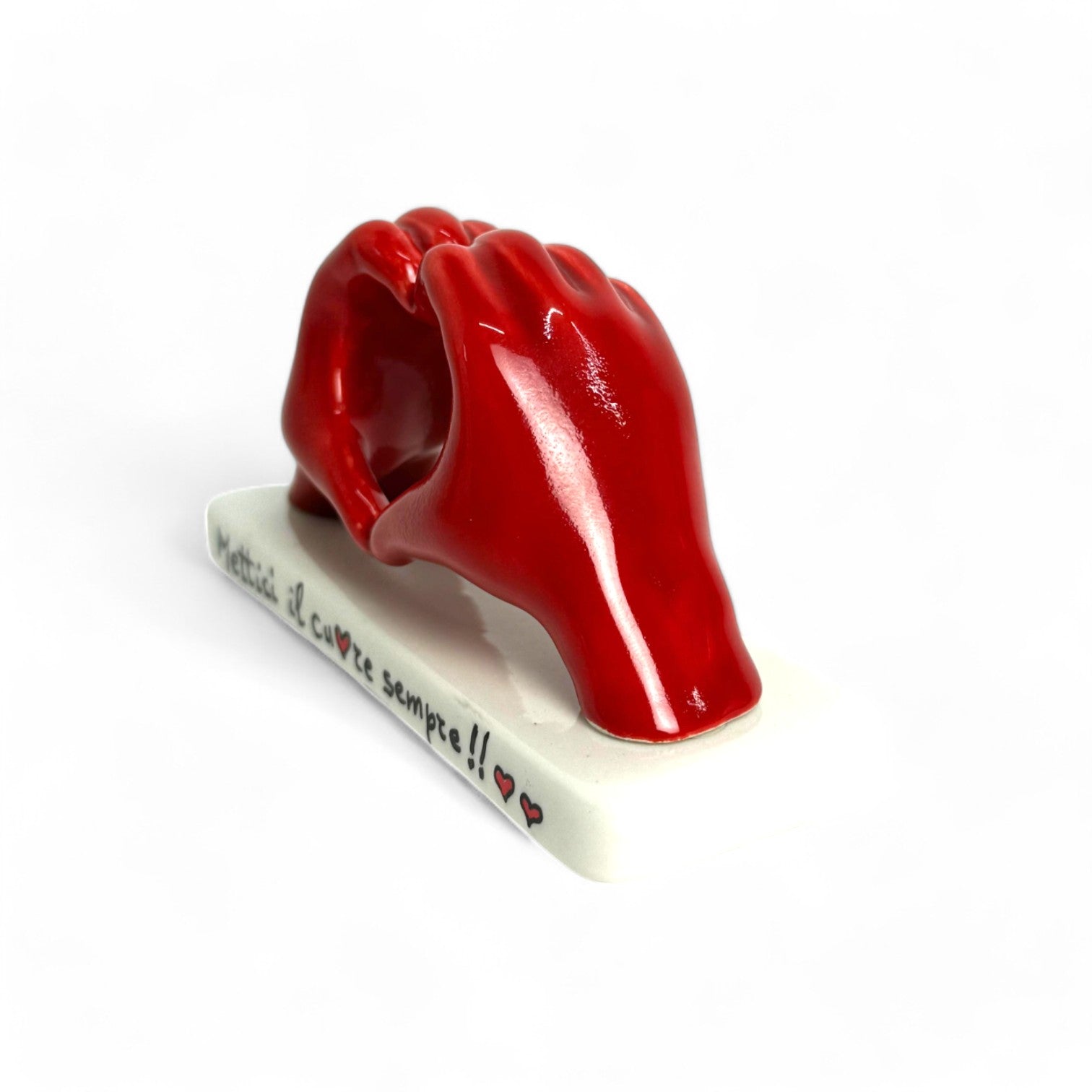 Mani a Cuore Rosso piccola con base - Siniscalchi Ceramics