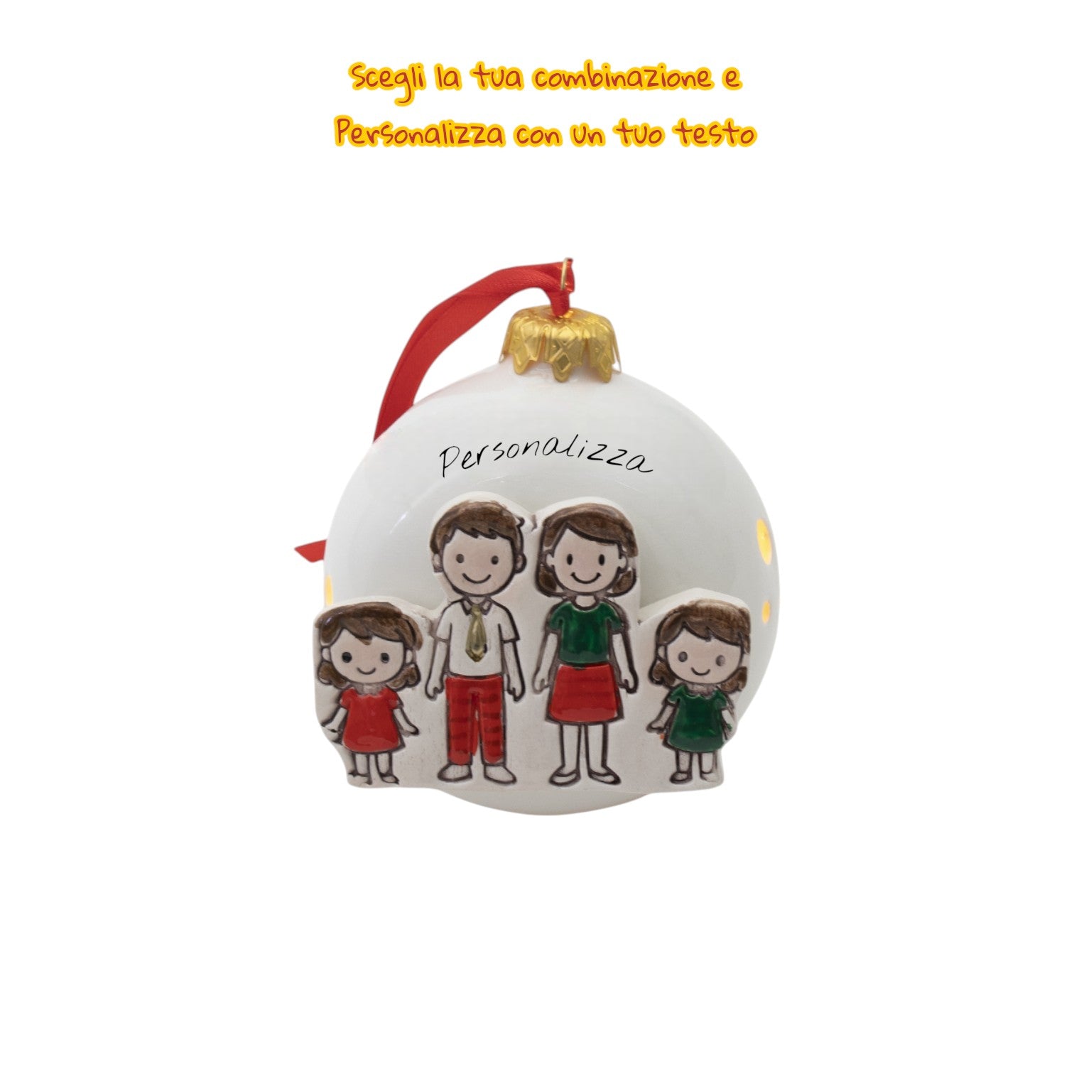 Pallina di Natale da Appoggio con Omini e Led 10cm - Siniscalchi Ceramics