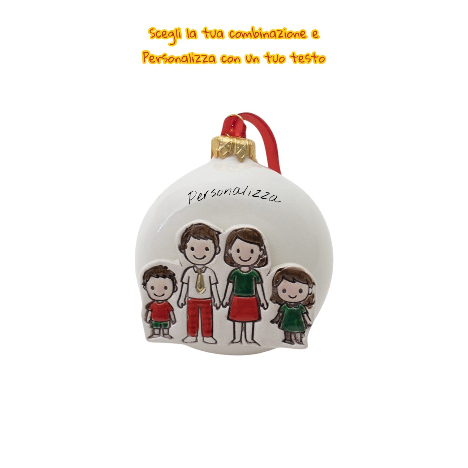 Pallina di Natale da Appoggio con Omini e Led 10cm - Siniscalchi Ceramics