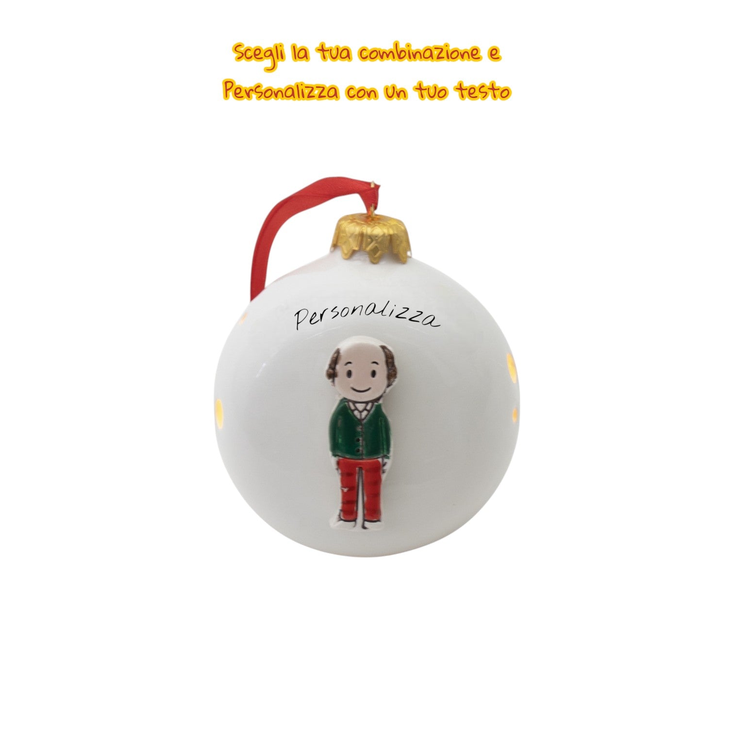 Pallina di Natale da Appoggio con Omini e Led 10cm - Siniscalchi Ceramics