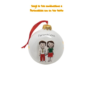 Pallina di Natale da Appoggio con Omini e Led 10cm - Siniscalchi Ceramics