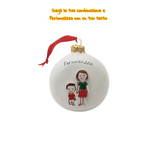 Pallina di Natale da Appoggio con Omini e Led 10cm - Siniscalchi Ceramics