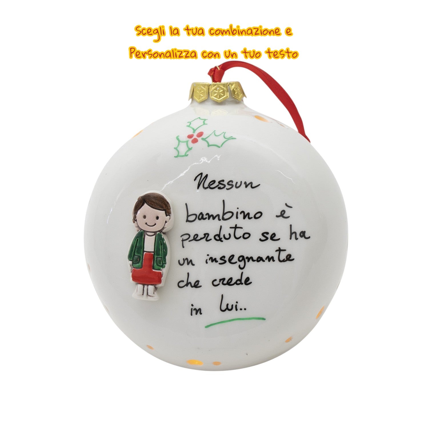 Pallina di Natale 14cm Appoggio con Omini e Led - Siniscalchi Ceramics