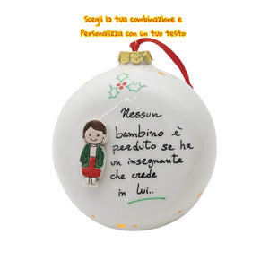 Pallina di Natale 14cm Appoggio con Omini e Led - Siniscalchi Ceramics