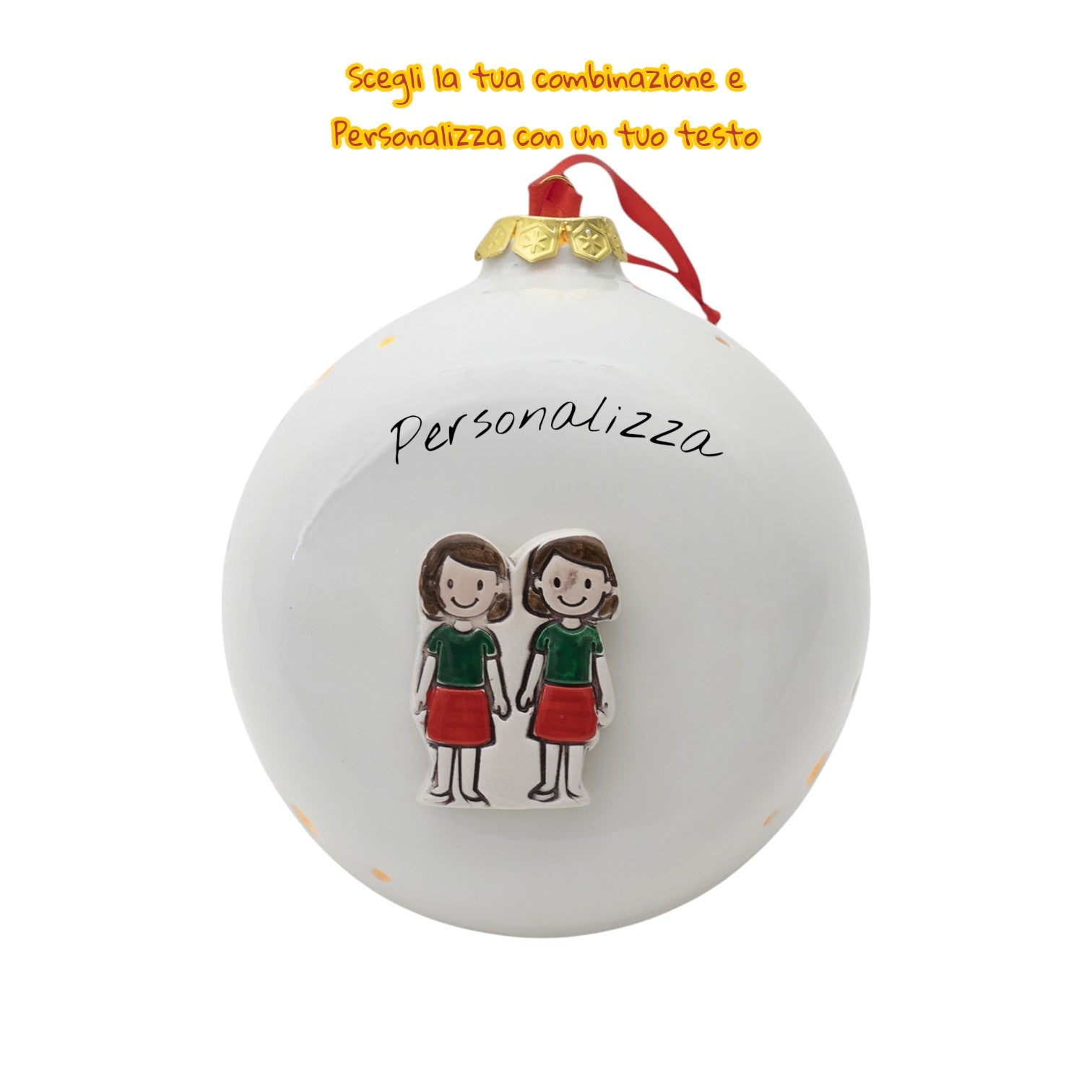 Pallina di Natale 14cm Appoggio con Omini e Led - Siniscalchi Ceramics