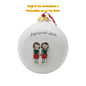 Pallina di Natale 14cm Appoggio con Omini e Led - Siniscalchi Ceramics