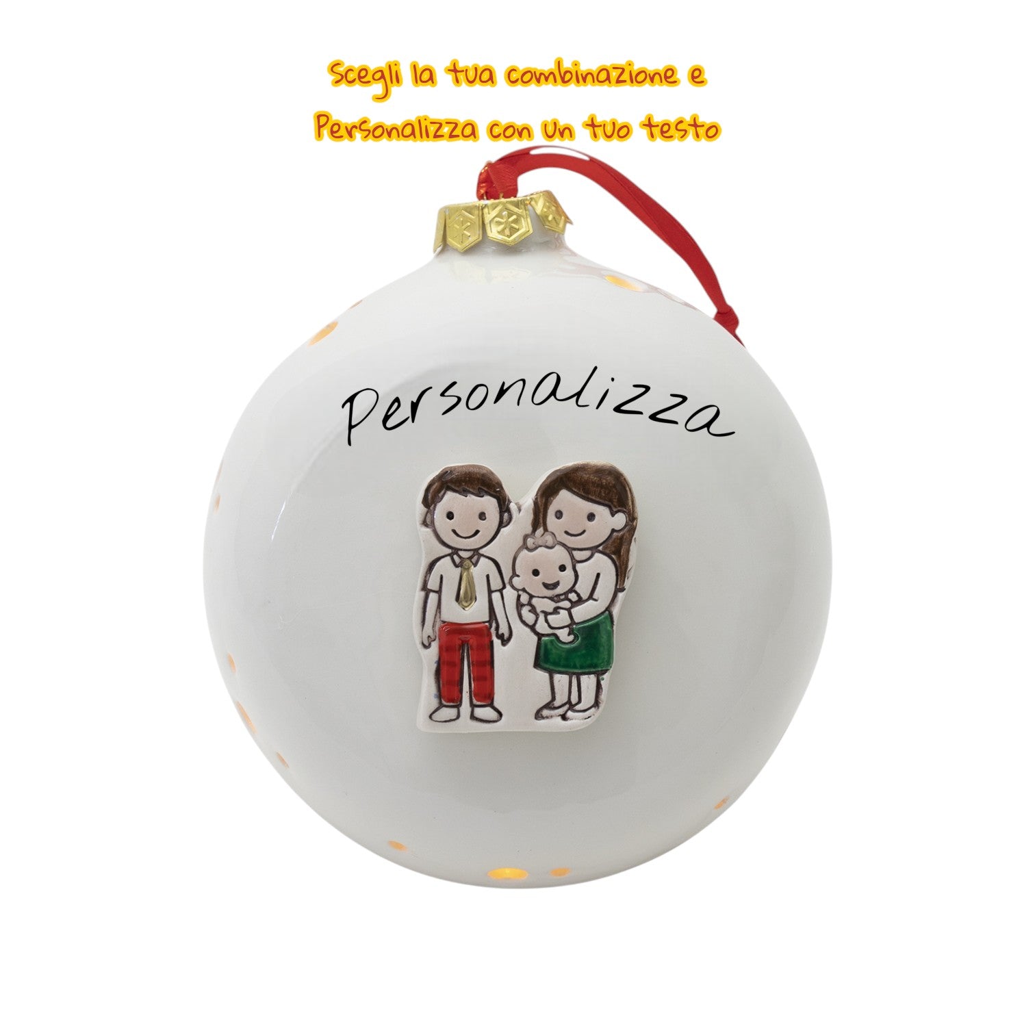 Pallina di Natale 14cm Appoggio con Omini e Led - Siniscalchi Ceramics