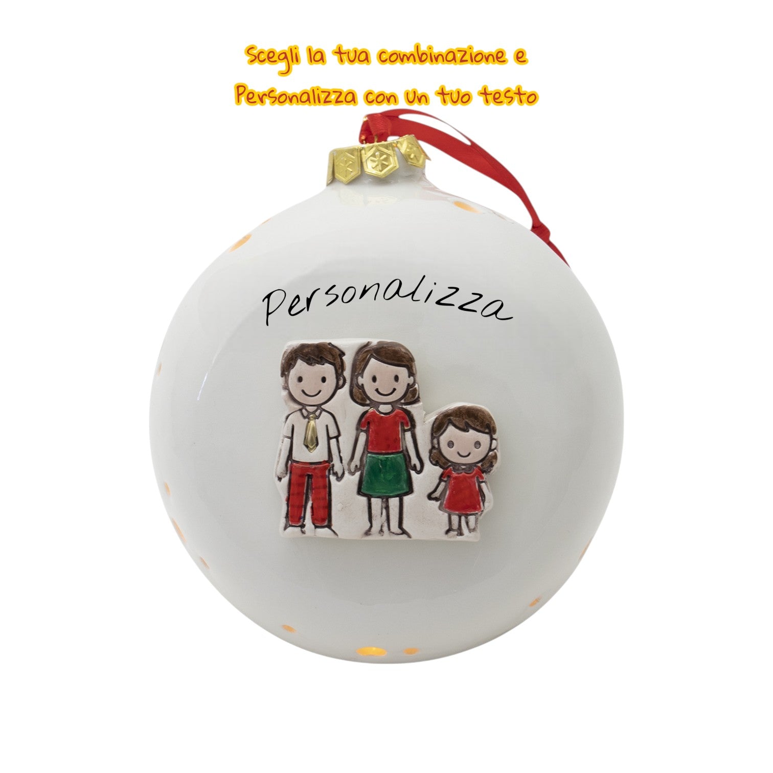 Pallina di Natale 14cm Appoggio con Omini e Led - Siniscalchi Ceramics