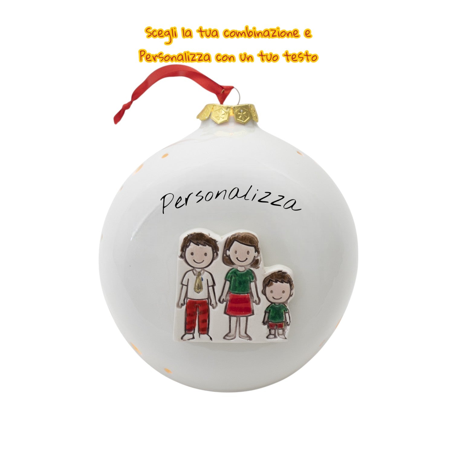 Pallina di Natale 14cm Appoggio con Omini e Led - Siniscalchi Ceramics
