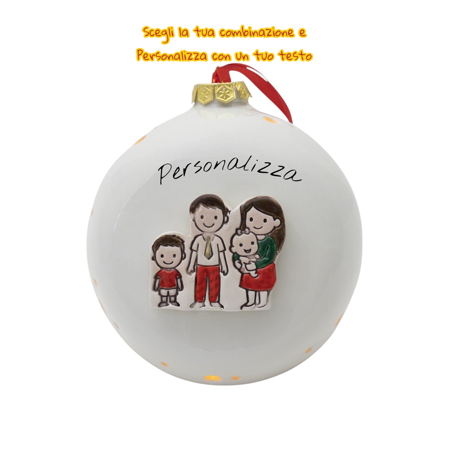 Pallina di Natale 14cm Appoggio con Omini e Led - Siniscalchi Ceramics