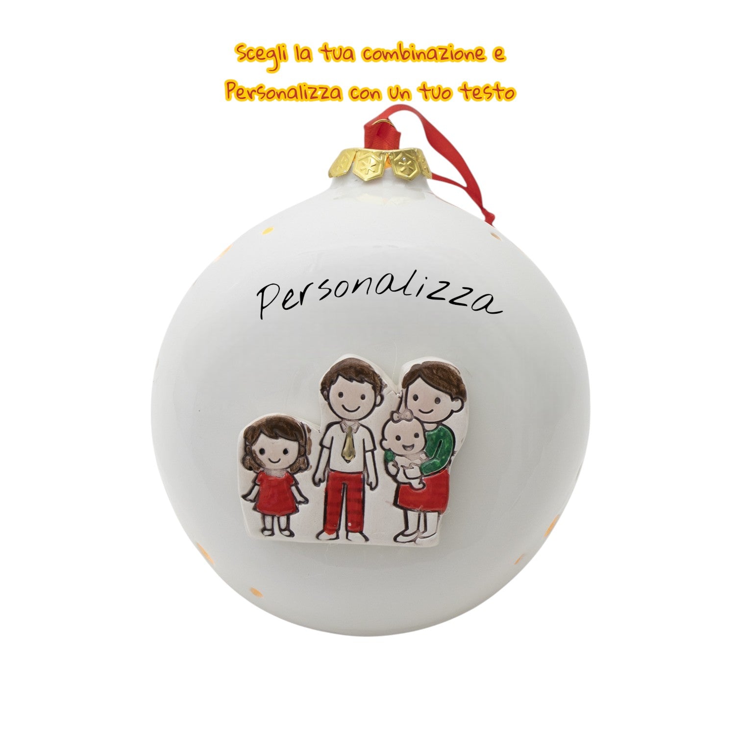 Pallina di Natale 14cm Appoggio con Omini e Led - Siniscalchi Ceramics