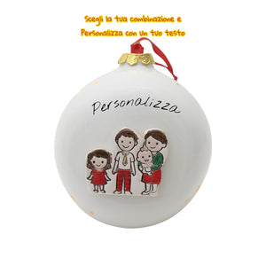 Pallina di Natale 14cm Appoggio con Omini e Led - Siniscalchi Ceramics