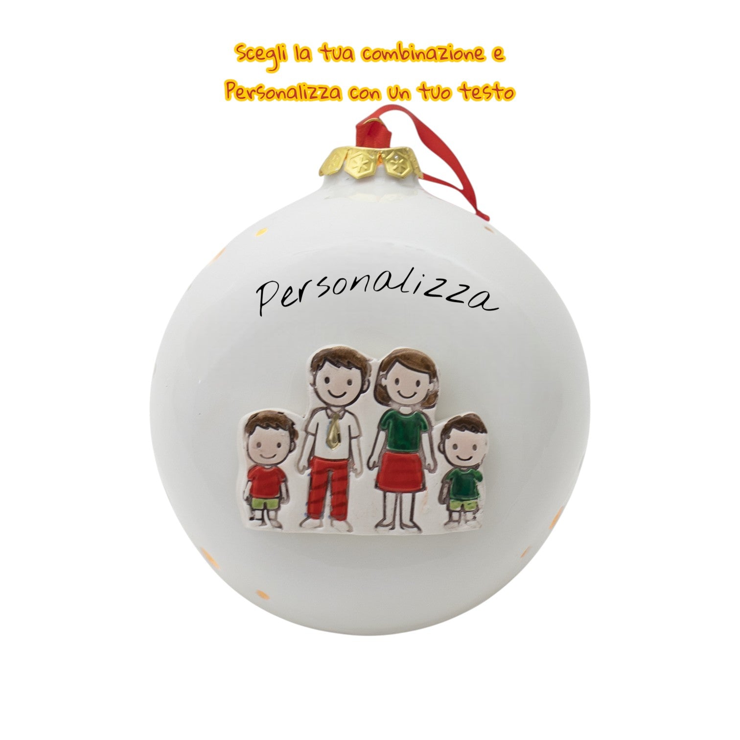 Pallina di Natale 14cm Appoggio con Omini e Led - Siniscalchi Ceramics