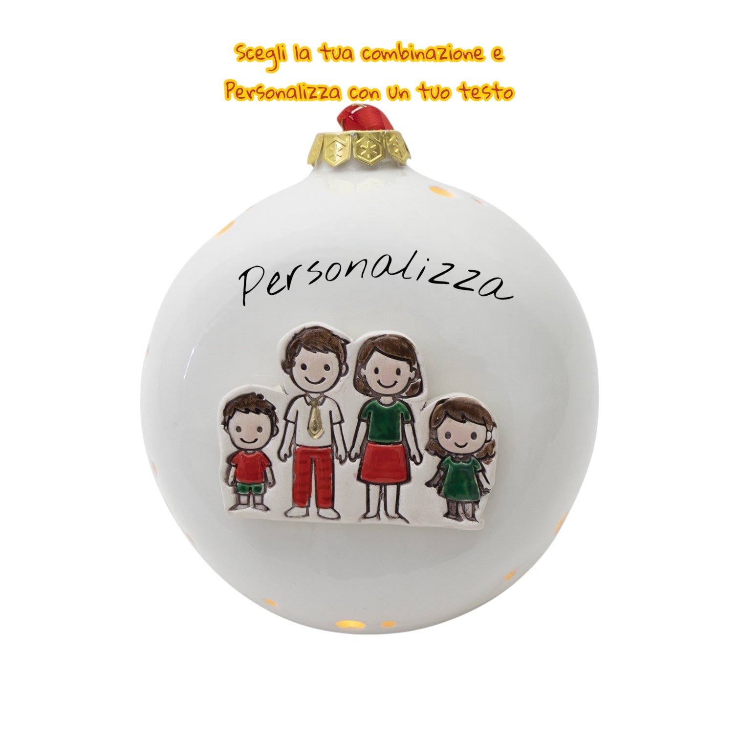 Pallina di Natale 14cm Appoggio con Omini e Led - Siniscalchi Ceramics