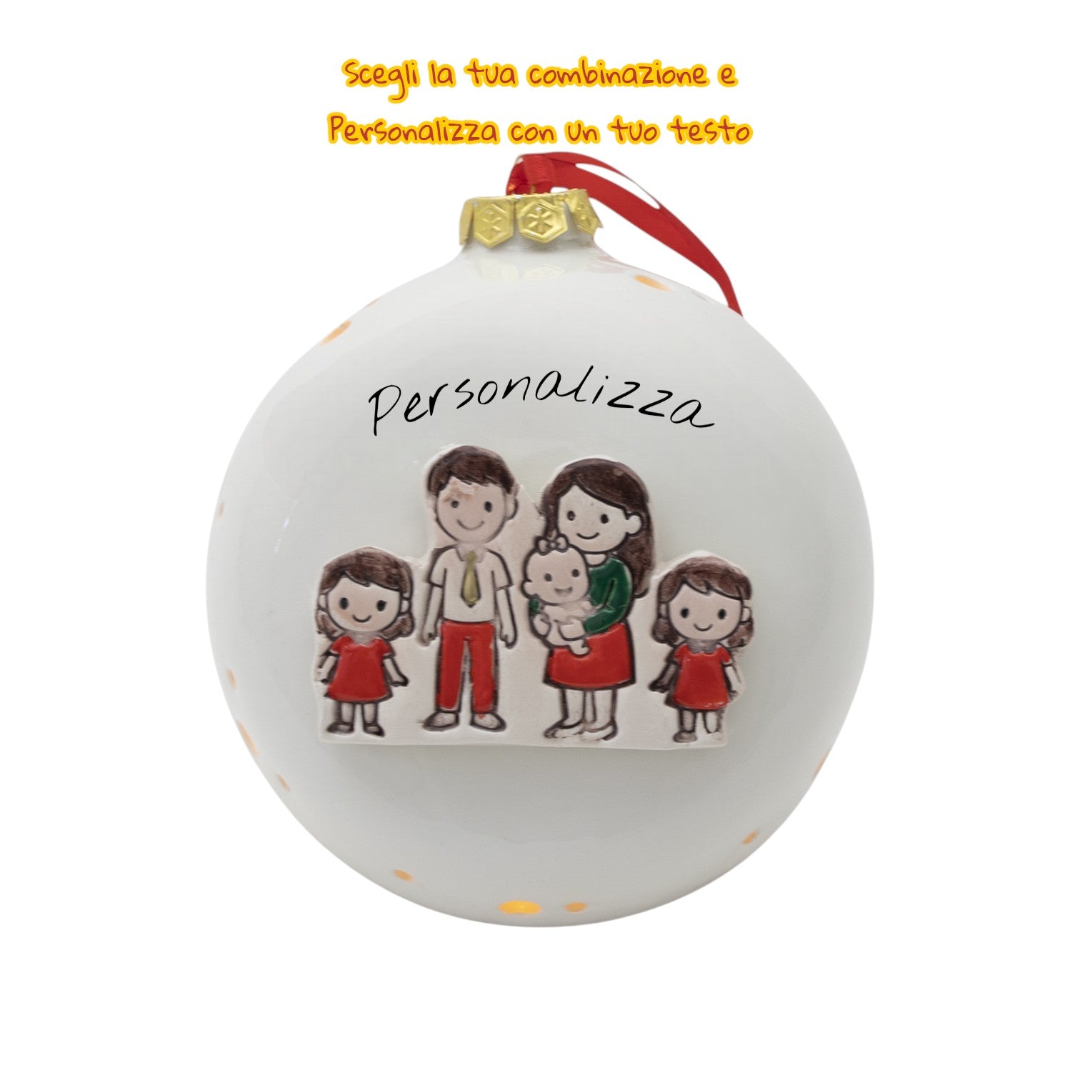 Pallina di Natale 14cm Appoggio con Omini e Led - Siniscalchi Ceramics