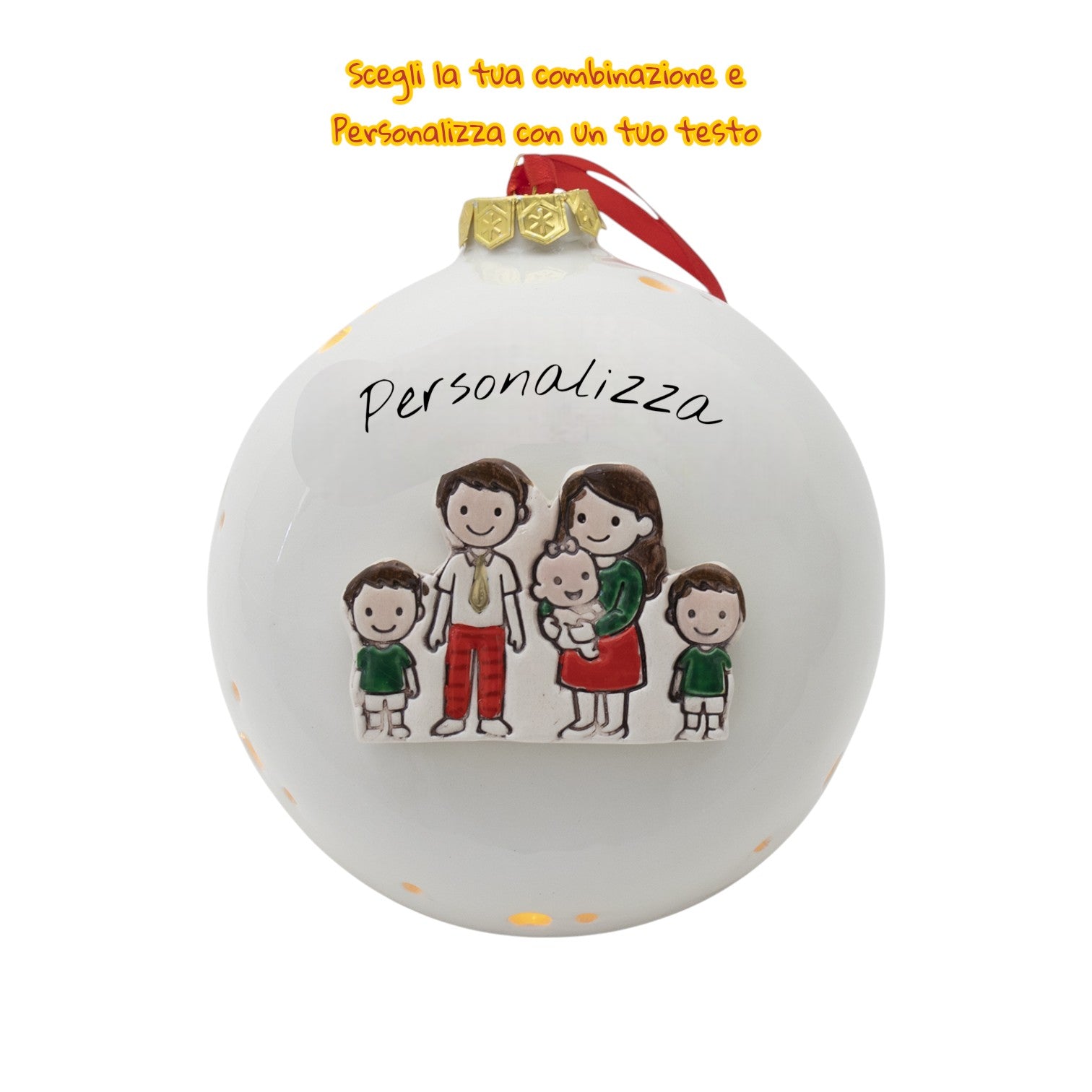 Pallina di Natale 14cm Appoggio con Omini e Led - Siniscalchi Ceramics