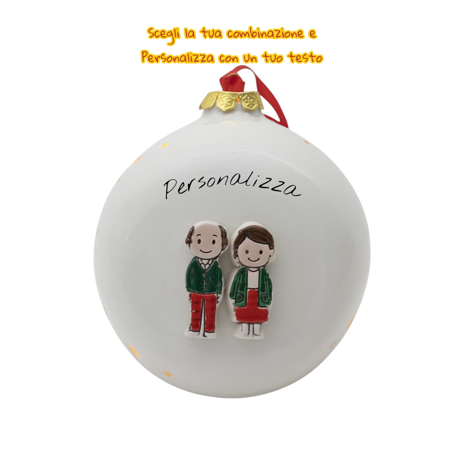 Pallina di Natale 14cm Appoggio con Omini e Led