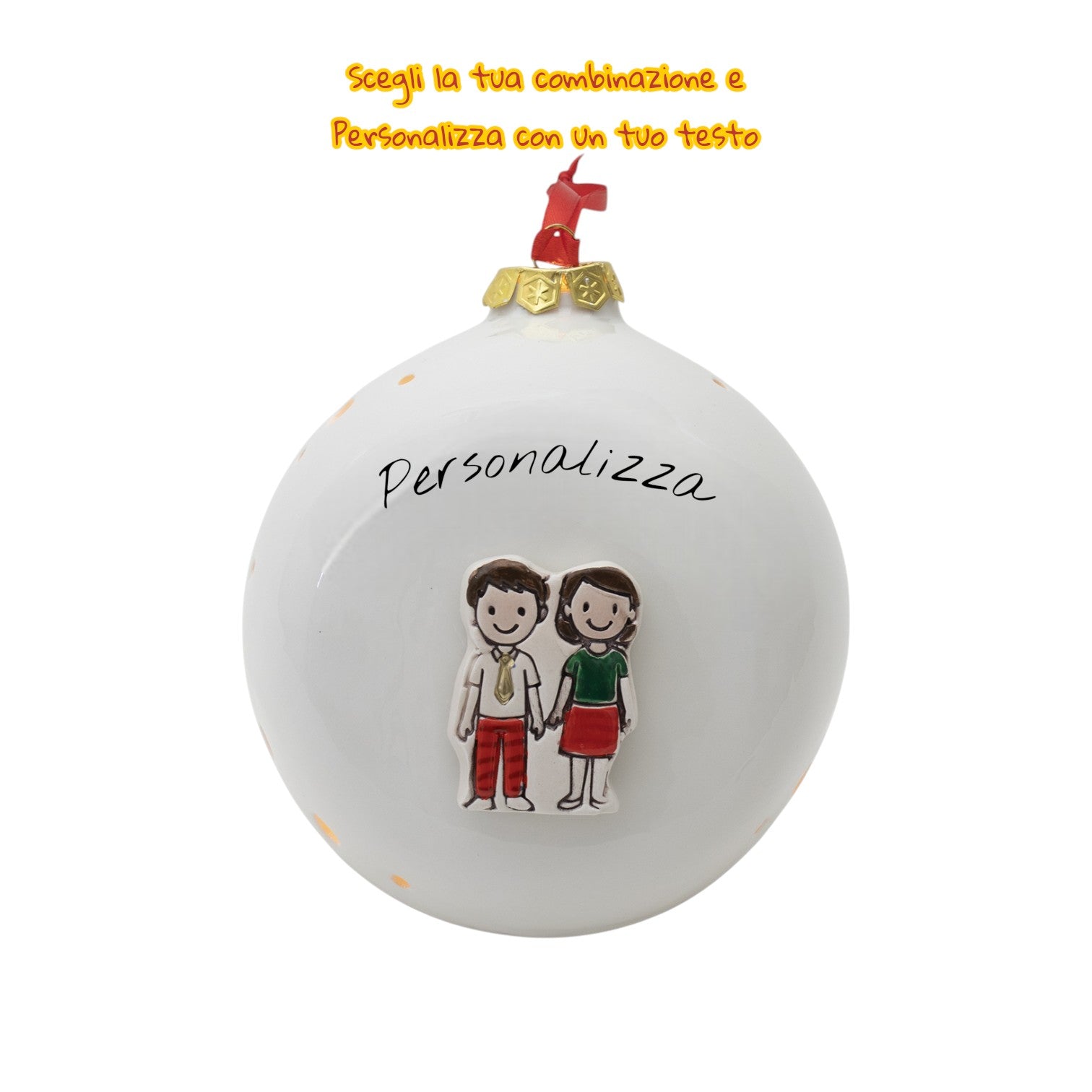 Pallina di Natale 14cm Appoggio con Omini e Led - Siniscalchi Ceramics