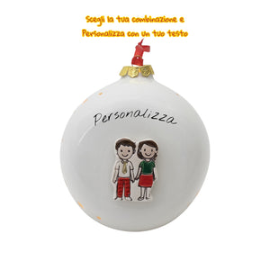 Pallina di Natale 14cm Appoggio con Omini e Led - Siniscalchi Ceramics