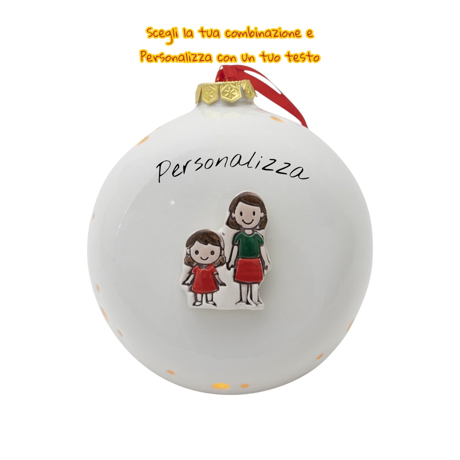 Pallina di Natale 14cm Appoggio con Omini e Led - Siniscalchi Ceramics