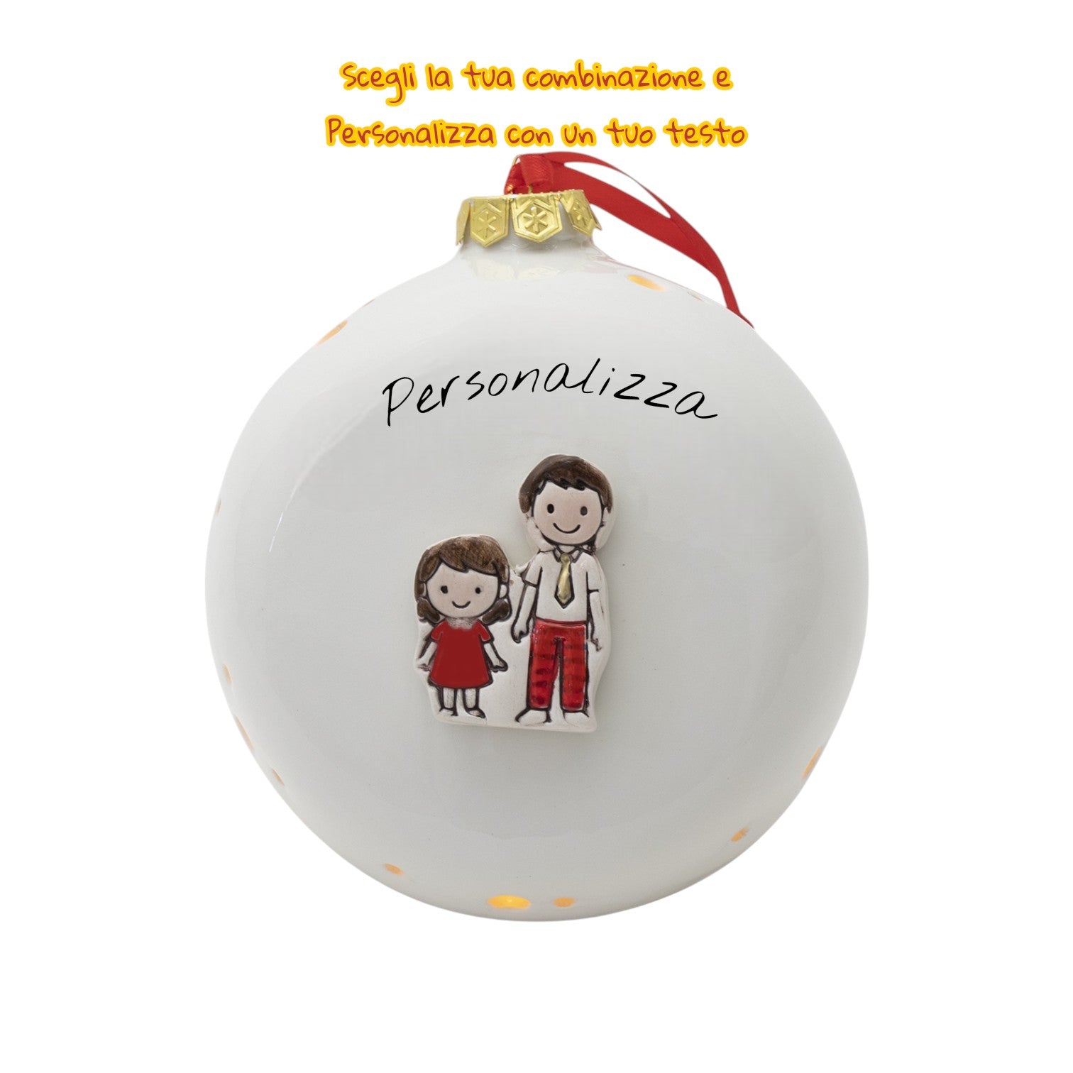 Pallina di Natale 14cm Appoggio con Omini e Led - Siniscalchi Ceramics