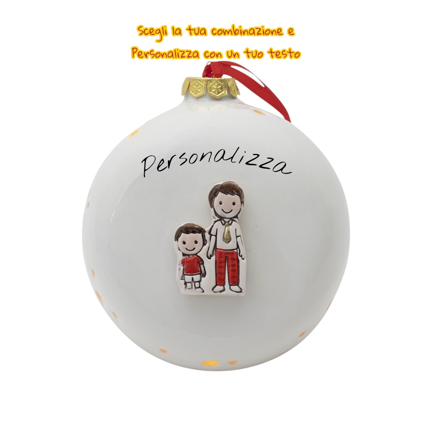 Pallina di Natale 14cm Appoggio con Omini e Led - Siniscalchi Ceramics