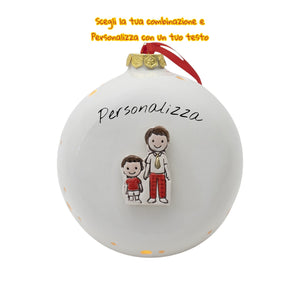 Pallina di Natale 14cm Appoggio con Omini e Led - Siniscalchi Ceramics