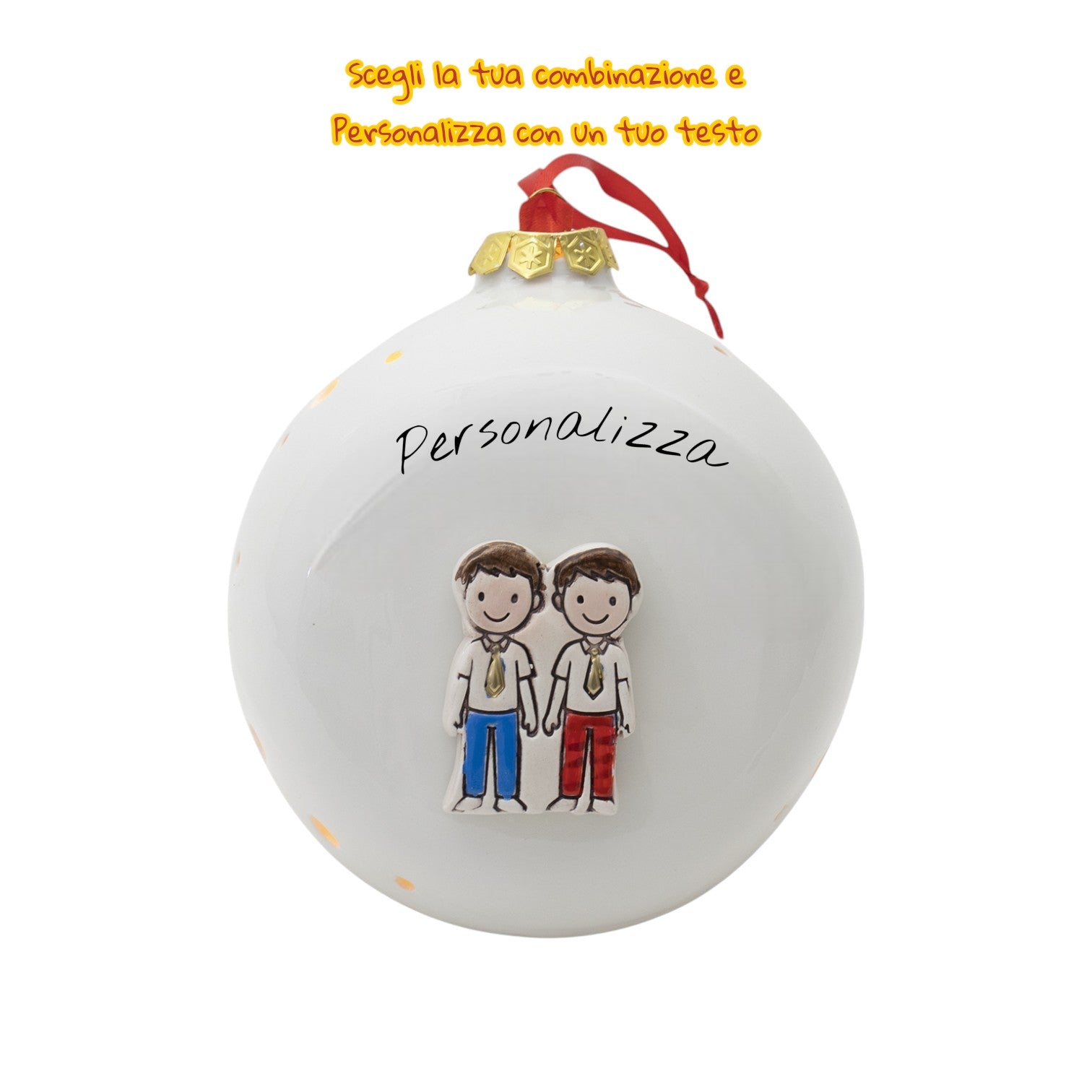 Pallina di Natale 14cm Appoggio con Omini e Led - Siniscalchi Ceramics