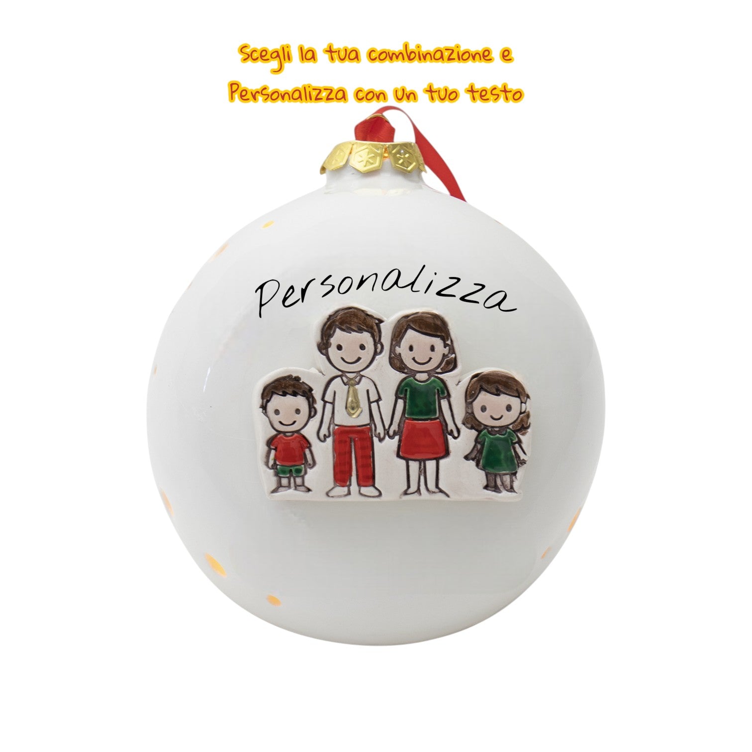 Pallina di Natale 14cm Appoggio con Omini e Led - Siniscalchi Ceramics