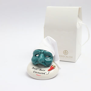 Maschera di Pulcinella su Base Tonda - Siniscalchi Ceramics