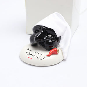 Maschera di Pulcinella su Base Tonda - Siniscalchi Ceramics