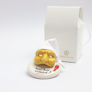 Maschera di Pulcinella su Base Tonda - Siniscalchi Ceramics