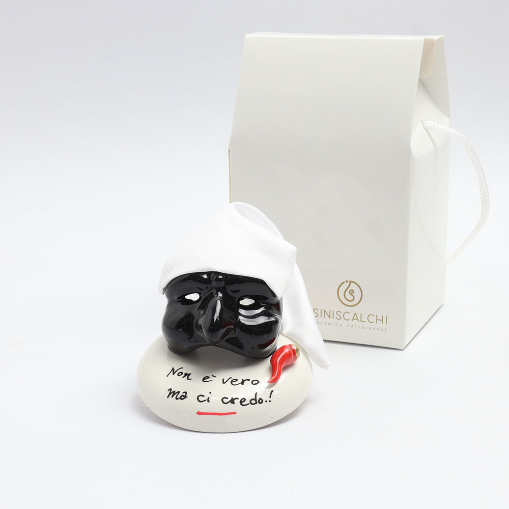 Maschera di Pulcinella su Base Tonda - Siniscalchi Ceramics