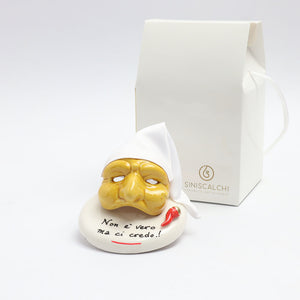 Maschera di Pulcinella su Base Tonda - Siniscalchi Ceramics