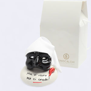 Maschera di Pulcinella su Base Tonda - Siniscalchi Ceramics